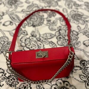 Red leather Chain Strap Women's Bag